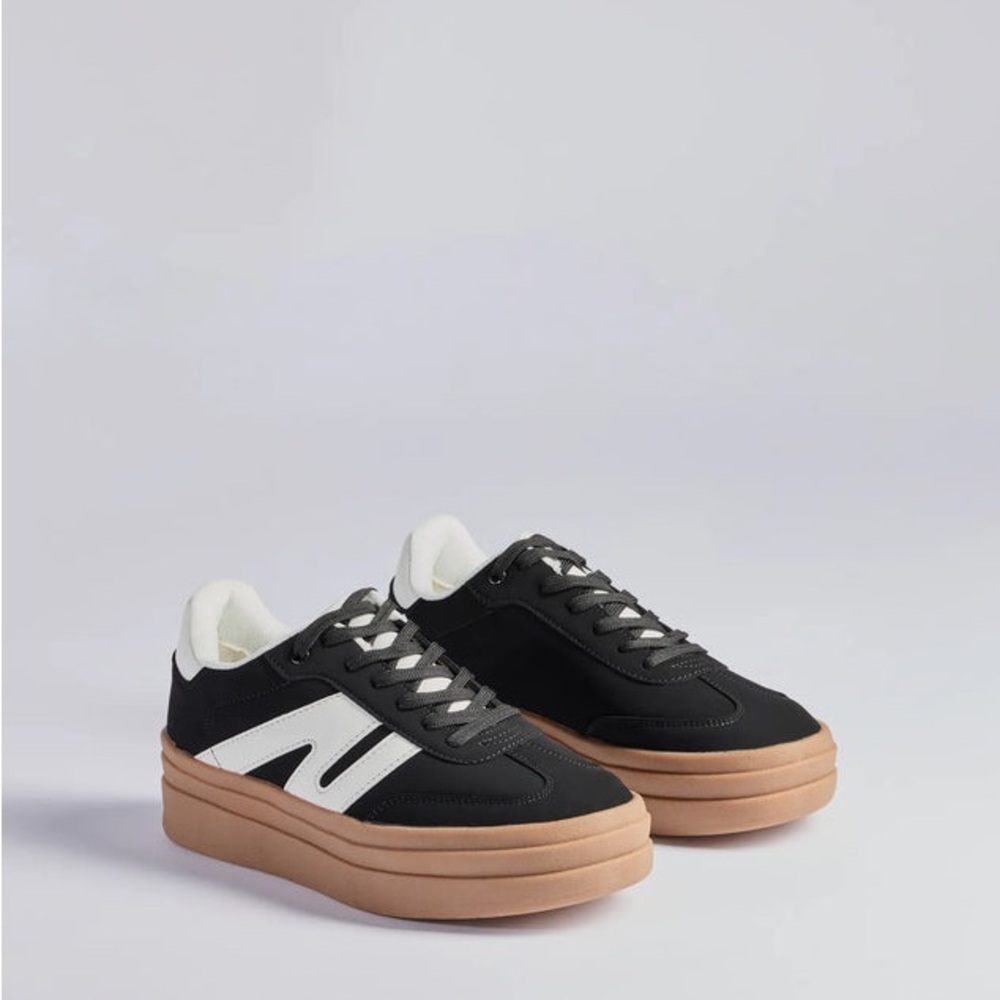 Black and White Low-Top Sneakers with Suede Upper